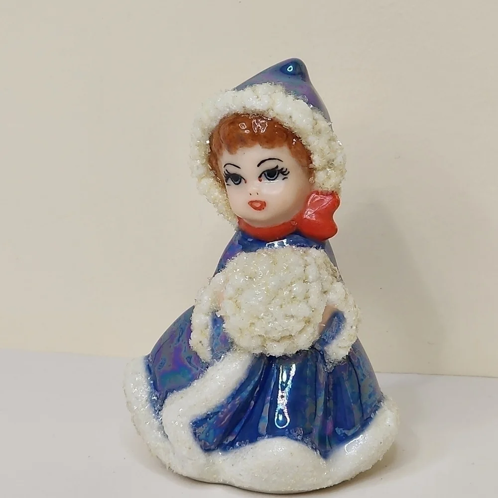Vintage Christmas Decor Snow Girl Figurine Porcelain Glitter Iridescent - Picture 2 of 10